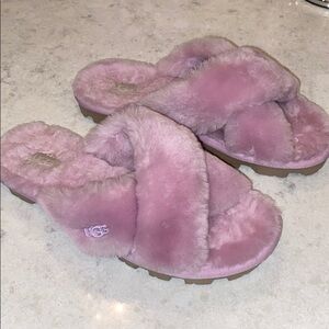 UGG Pink purple Fluffy Slippers lilac kawaii cute soft fun yoga Pilates slides